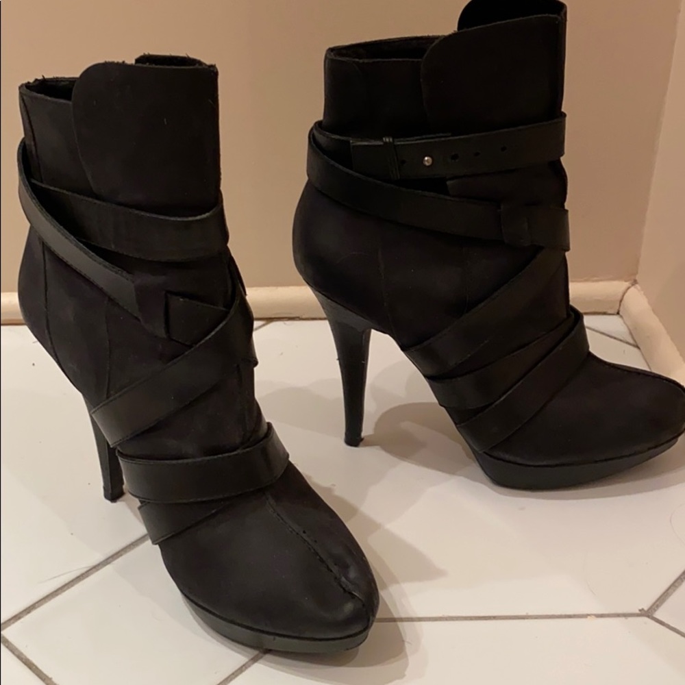 black high heel suede ankle boots